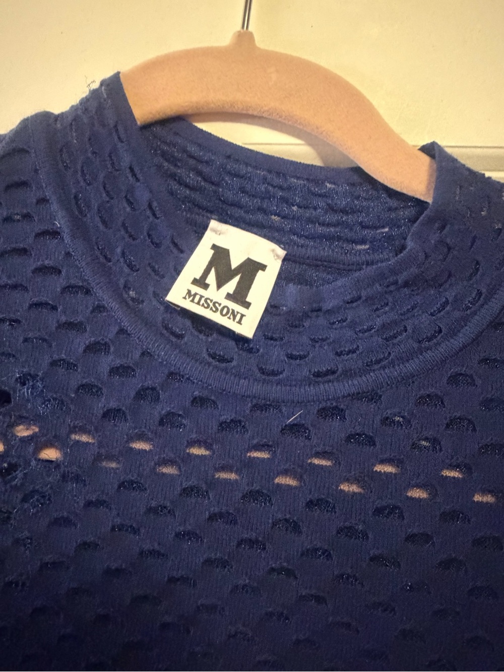 Missoni Men’s Navy Openwork Crewneck Sweater